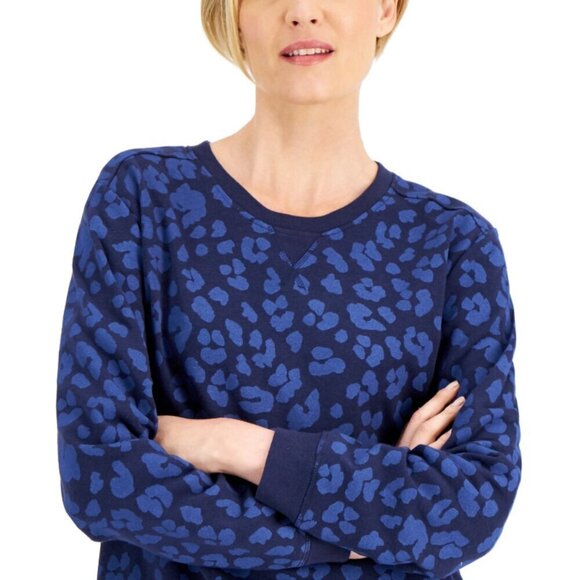 Karen Scott XL Petite Navy Blue Animal Print Fleece Pullover Sweater NWT - Picture 3 of 6